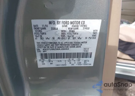 2006 Mercury Mariner Convenience from USA, damaged, VIN 4M2YU56Z06KJ06093